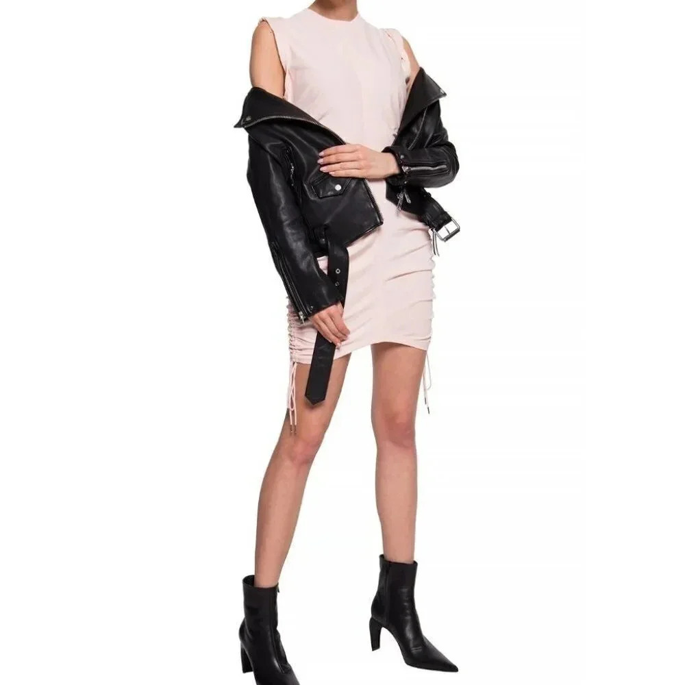 T BY ALEXANDER WANG Pink Ruched Round Neck Dress